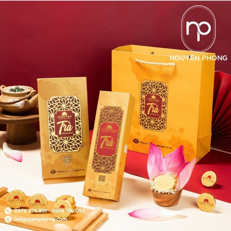 Mẫu hộp đựng trà in ép kim logo thương hiệu 